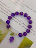 Natural amethyst 10mm bracelet with Amethyst grape pendant, S925 Sterl