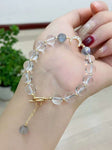 Natural white crystal 8mm bracelet with grey moonlight and 14k Gold wr