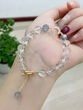 Natural white crystal 8mm bracelet with grey moonlight and 14k Gold wr