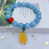 Natural sea blue treasure 10mm single ring bracelet, matched with Sout