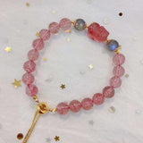 Natural strawberry crystal 8.6MM bracelet, matched with gray moonlight