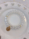Natural white crystal 8mm bracelet with silver plated accessories