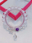 Natural white crystal 8mm bracelet with Amethyst S925 Sterling Silver