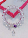 Natural white crystal 8mm bracelet with Amethyst S925 Sterling Silver