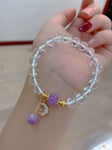 Natural white crystal cut 8mm bracelet with lavender Amethyst and 14k