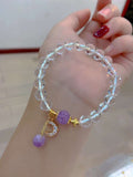 Natural white crystal cut 8mm bracelet with lavender Amethyst and 14k