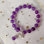 Natural amethyst 8mm bracelet with Amethyst carved purse and 925 Sterl