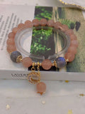 Natural sun stone 8mm bracelet with Moonstone and 14k gold clad moon a