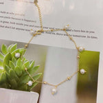 Natural pearl star foot chain, specification: 6mm. Match with 14K gold