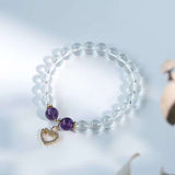 Natural 8mm white crystal bracelet, popular peach heart pendant, decor