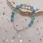 Natural sea blue treasure 7.4mm bracelet. Match with pearl, S925 sterl
