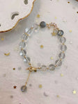 Natural white crystal 8mm bracelet with grey moonlight and 14k Gold wr