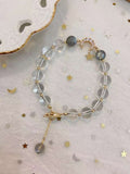 Natural white crystal 8mm bracelet with grey moonlight and 14k Gold wr