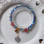 Natural grey moonlight 7.5mm bracelet, with strawberry crystal, grey m