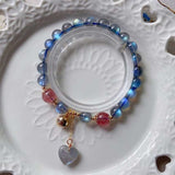 Natural grey moonlight 7.5mm bracelet, with strawberry crystal, grey m