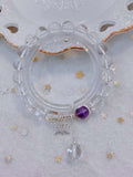 Natural white crystal 8mm bracelet with Amethyst S925 Sterling Silver