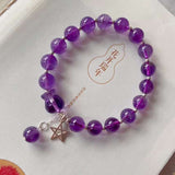 Natural amethyst 8mm bracelet with Amethyst carved purse and 925 Sterl