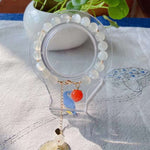Natural white moonlight 8mm bracelet, with South Red Peach pendant, 14K Gold covered extension chain