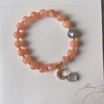 Natural sun stone 8mm bracelet, with gray moonlight, elongated stone S