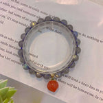 Natural grey moonlight 8mm bracelet with South Red Peach Pendant