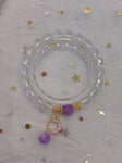 Natural white crystal cut 8mm bracelet with lavender Amethyst and 14k