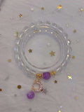 Natural white crystal cut 8mm bracelet with lavender Amethyst and 14k