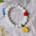 Natural Hetian white jade 10mm bracelet with natural South Red Buddha