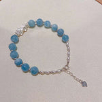 Natural sea blue treasure 7.4mm bracelet. Match with pearl, S925 sterl