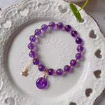 Natural amethyst 8mm bracelet, with Amethyst safety buckle and 14k Gol
