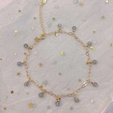 Natural grey moonlight 5mm Anklet with 14K gold wrapped love chain