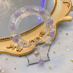 Natural lavender purple & white crystal 8mm bracelet, with 925 Sterling Silver elbow and small bell
