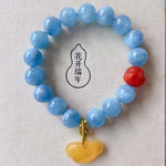 Natural sea blue treasure 11mm bracelet, with South Red Buddha head an