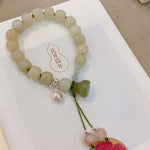 Natural Hetian jade old bead 10mm bracelet, matched with 925 sterling