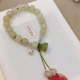 Natural Hetian jade old bead 10mm bracelet, matched with 925 sterling