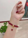 Natural cinnabar purple gold sand 8mm bracelet with 925 Sterling Silver gold-plated Fu character Pen