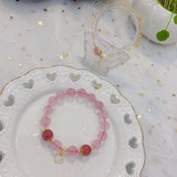 Natural starlight powder 10mm Folding Bracelet, with strawberry crysta