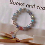 Natural grey moonlight 9mm bracelet, with grey moonlight starfish, str