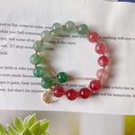Natural red and green strawberry crystal 9mm bracelet with 14K Gold Mo