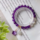 Natural amethyst 8mm bracelet with white moonlight and Amethyst stars