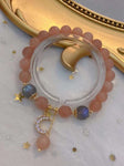 Natural sun stone 8mm bracelet with Moonstone and 14k gold clad moon a