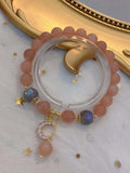 Natural sun stone 8mm bracelet with Moonstone and 14k gold clad moon a