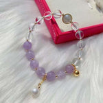 Natural lavender Amethyst 8mm bracelet with grey moonlight, pearl, S925 Sterling Silver Ring and sma