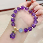 Natural amethyst 10mm, with Aquamarine and Amethyst melon Pendant