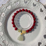 Natural cinnabar 8mm bracelet. Match with honey wax, Hotan jade old pe