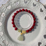 Natural cinnabar 8mm bracelet. Match with honey wax, Hotan jade old pe