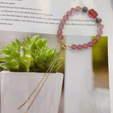 Natural strawberry crystal 8.6MM bracelet, matched with gray moonlight