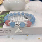 Natural sea blue treasure 9mm bracelet with horse powder and 925 Sterling Silver fishtail Pendant