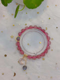 Natural strawberry crystal 8mm bracelet with grey moonlight and 14k Mo
