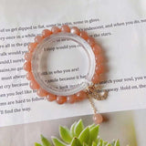Natural sun stone 8mm bracelet with 14K gold wrapped little moon penda