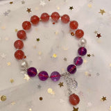Strawberry crystal 8mm bracelet with Amethyst pearl and S925 Sterling